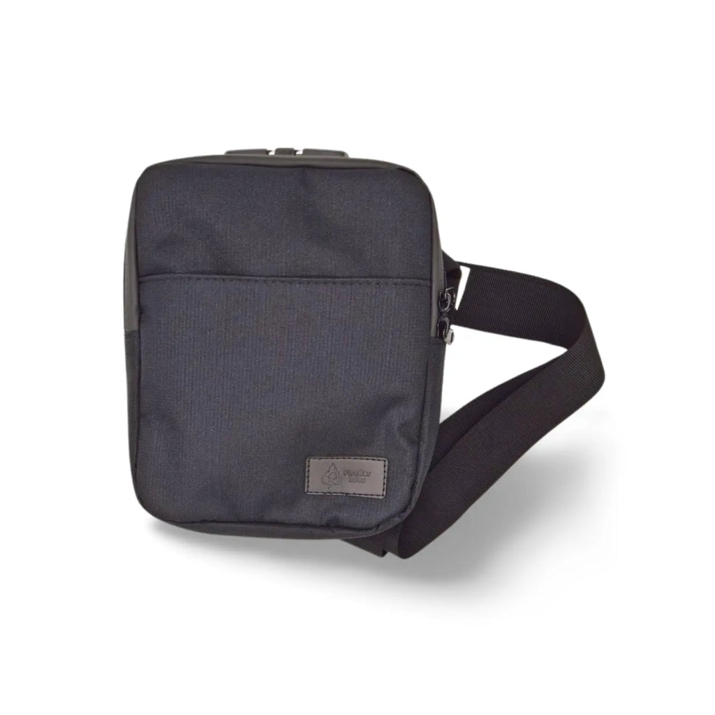 Charcoal ripstop messenger bag with front zip pocket and adjustable shoulder strap