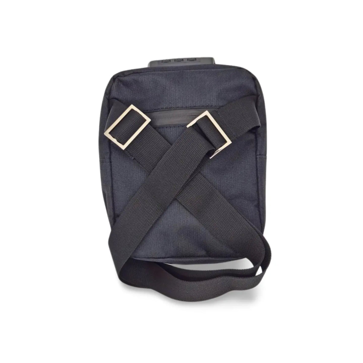 Dark navy ripstop messenger bag with crisscross straps and front pocket flap