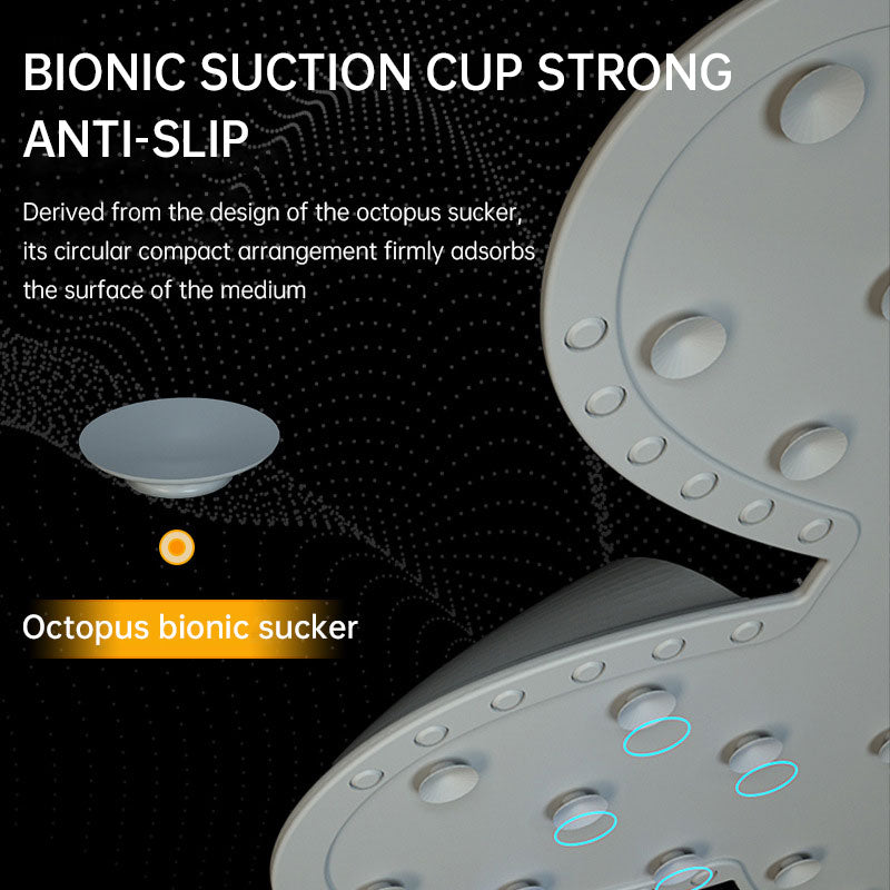 Gray silicone anti-slip rabbit mat with suction cups along the underside