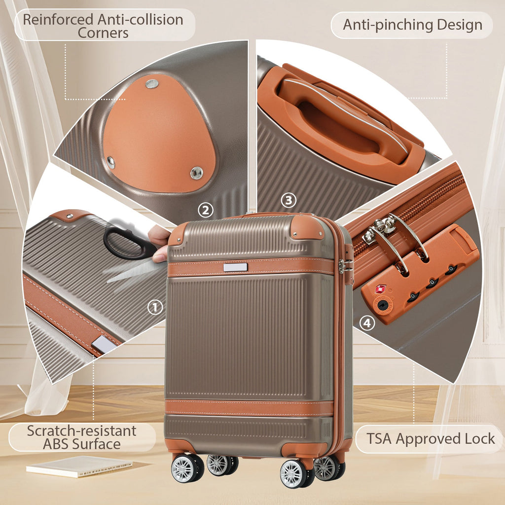 Gray ABS suitcase with reinforced corners and TSA approved lock hardware