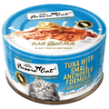 Cat food tub: tuna with small anchovies in goat-milk gravy, blue 2.47 oz container