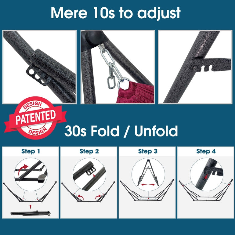 Black hammock end strap with metal hooks on adjustable support bar