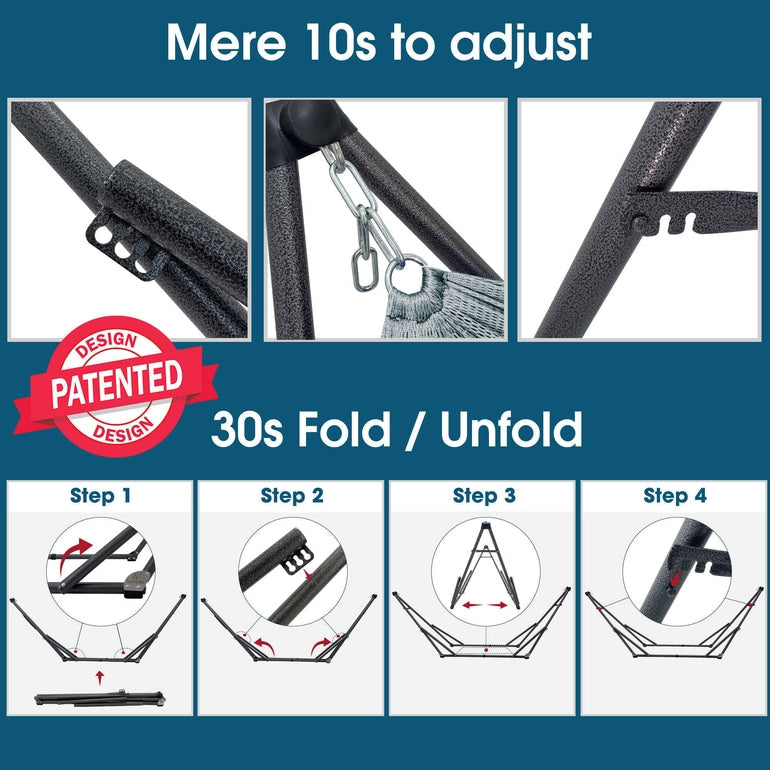 Black hammock stand straps with metal hook rings for quick adjustment