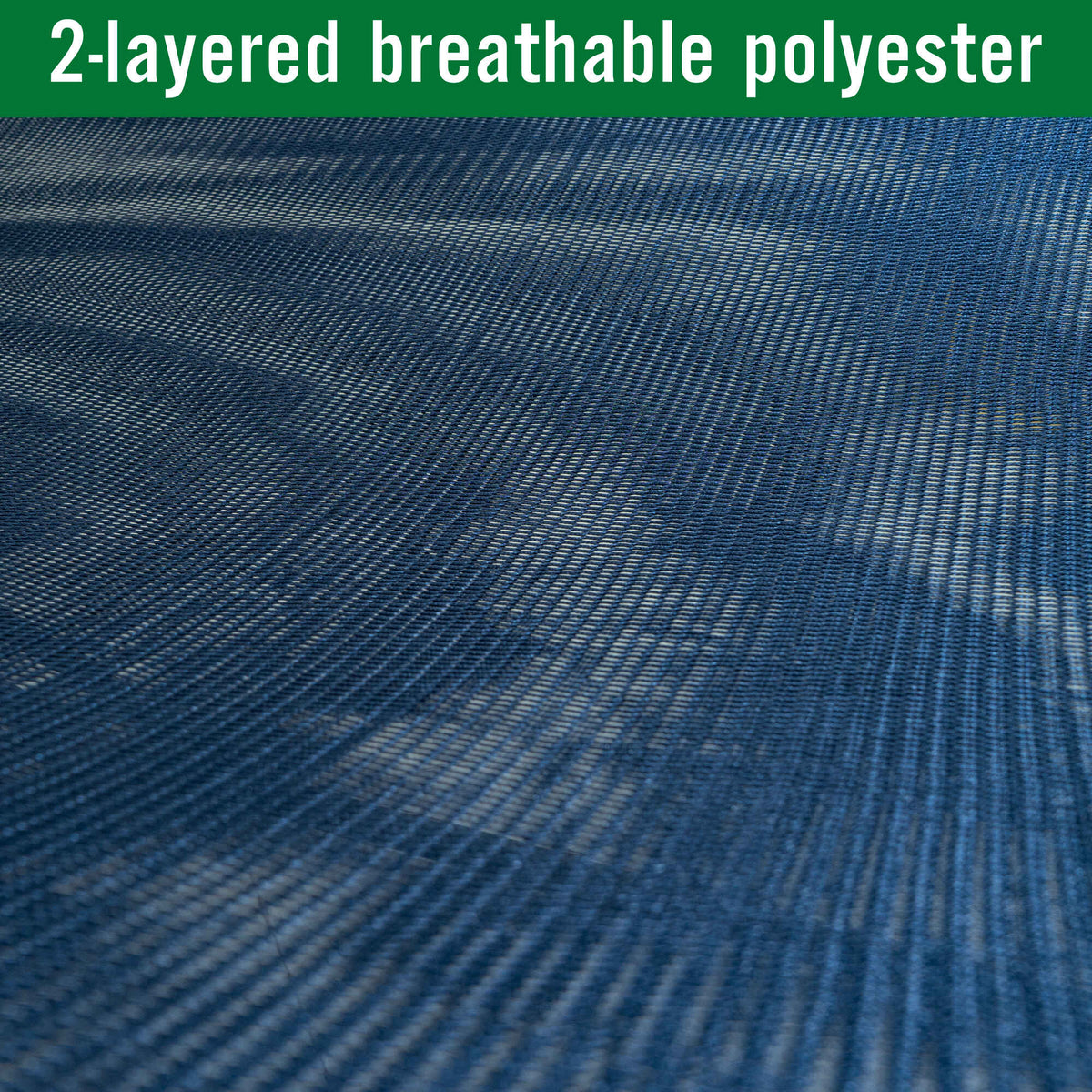 Dark navy hammock fabric, breathable double-layer polyester weave, close-up texture