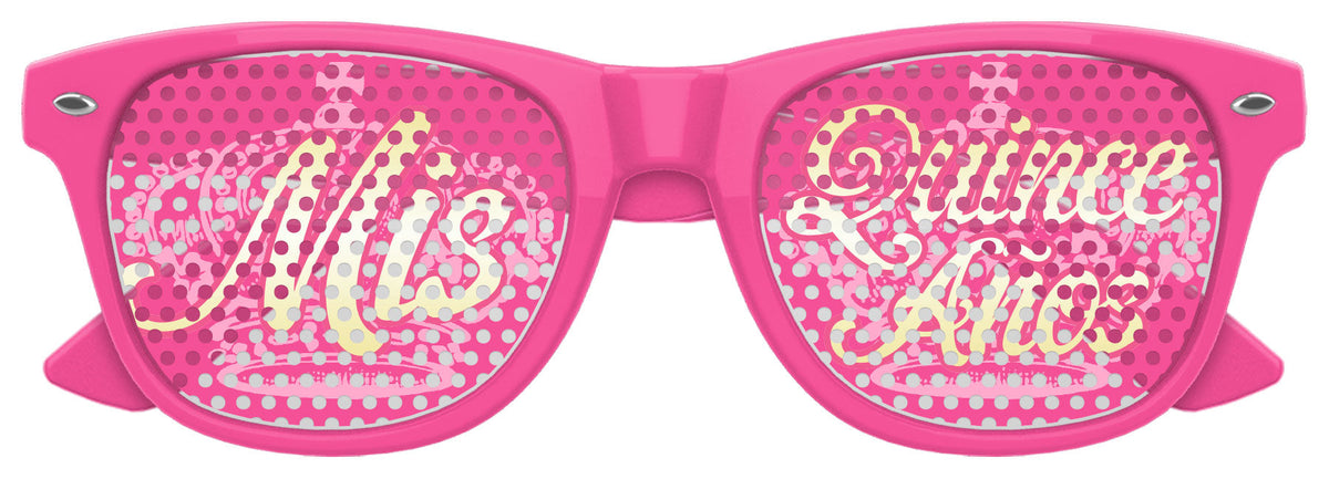 Pink party sunglasses with decorative patterned pink glitter lenses
