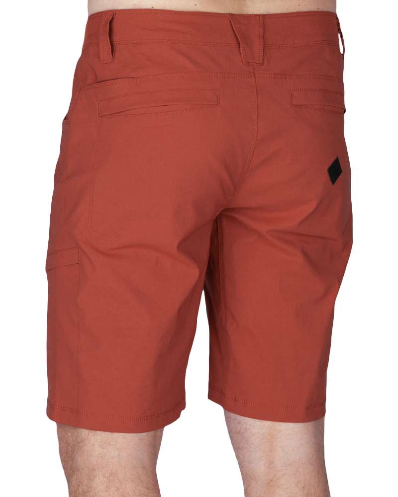 Men's terracotta field shorts front view with belt loops and pockets