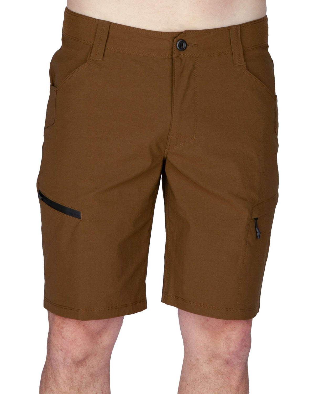 Men's field shorts 2.0, olive-brown with belt loops and zip cargo pocket.