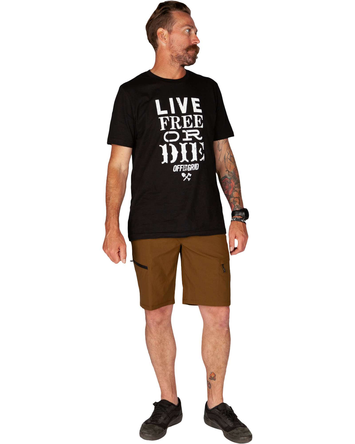 Men's field shorts 2.0, olive-brown with belt loops and side zip pocket.