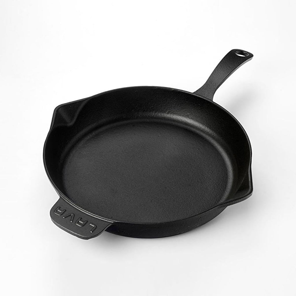 LAVA cast iron frying pan, black enamel, raised rim with side grip