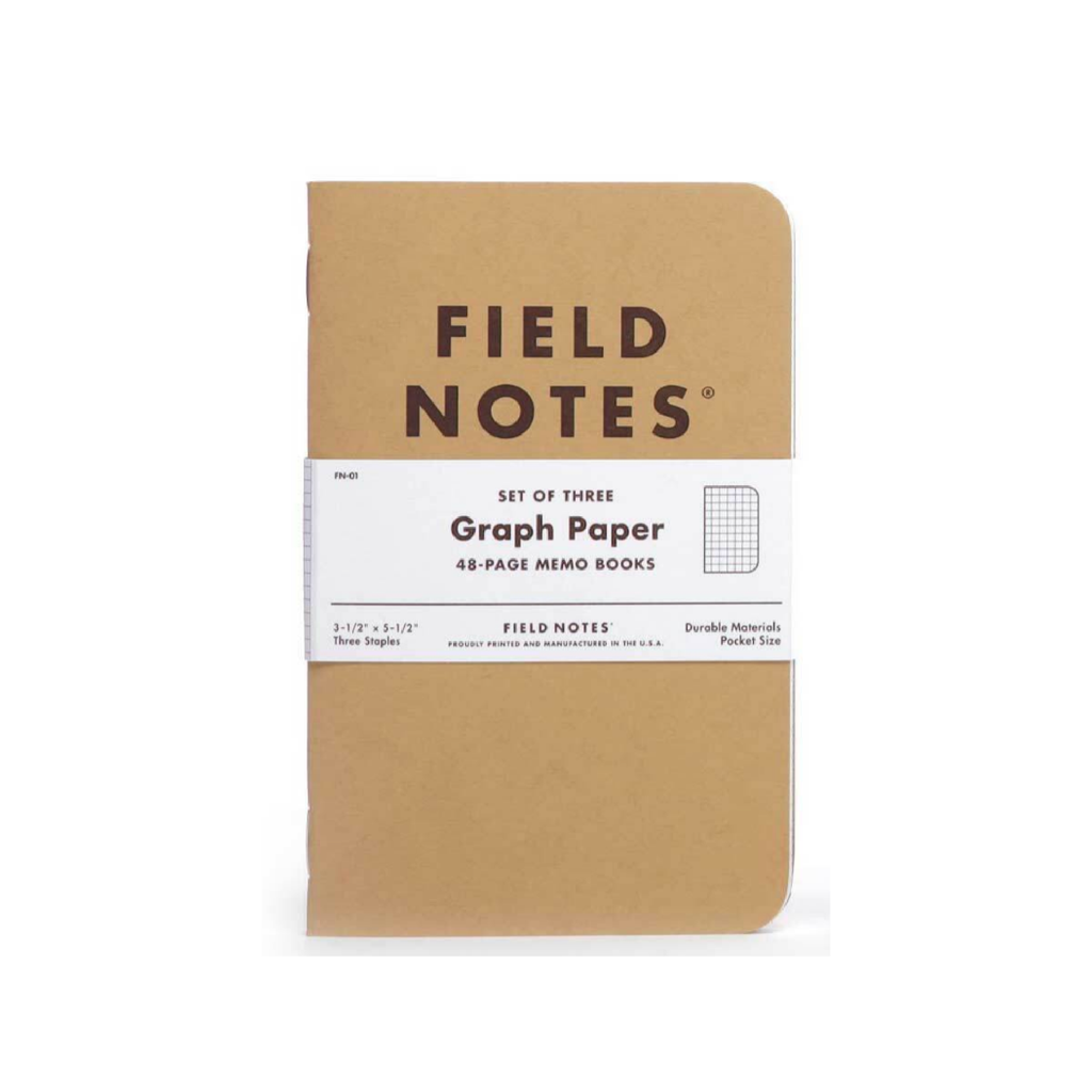 3-pack memo notebooks with graph paper, brown cover, front label with 48-page info