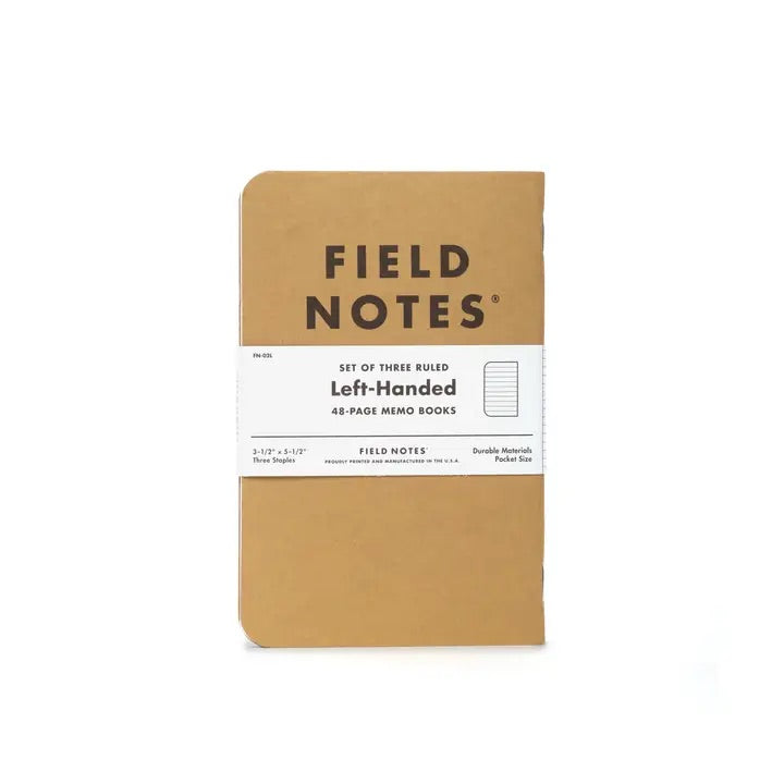 3-pack memo notebooks with left-handed ruled paper, brown cover, 48-page set