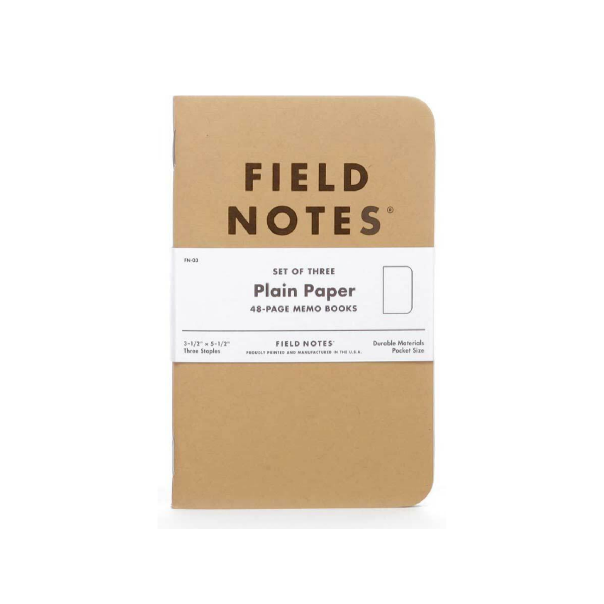 3-pack memo notebooks with plain paper, brown kraft cover, 48-page set