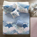 Kids unicorn and cloud quilt coverlet set with matching throw pillows, blue and pink