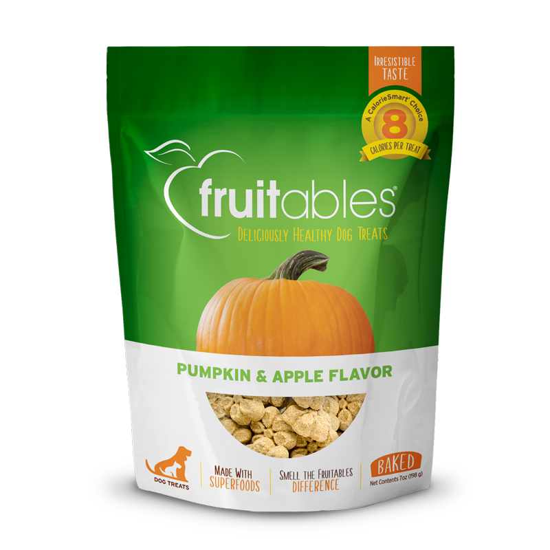 Fruitables pumpkin & apple dog treats bag, green 7 oz