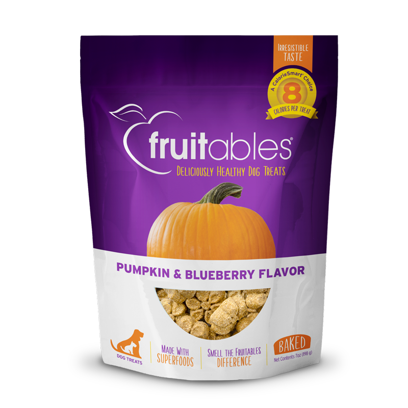 Fruitables baked pumpkin & blueberry dog treat pouch, 7 oz, purple bag