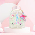 Tiny iridescent sequin unicorn mini backpack with star keychain pouch, pearl handle