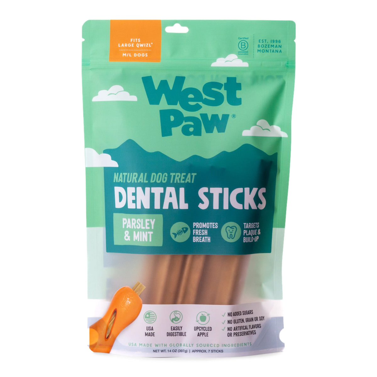 Natural dental sticks large dog treat bag with parsley & mint flavor