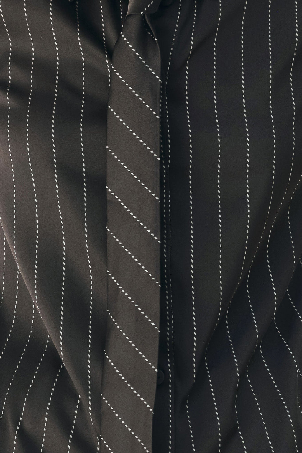 Black striped tie-front top with vertical contrast stripes and button-front detail