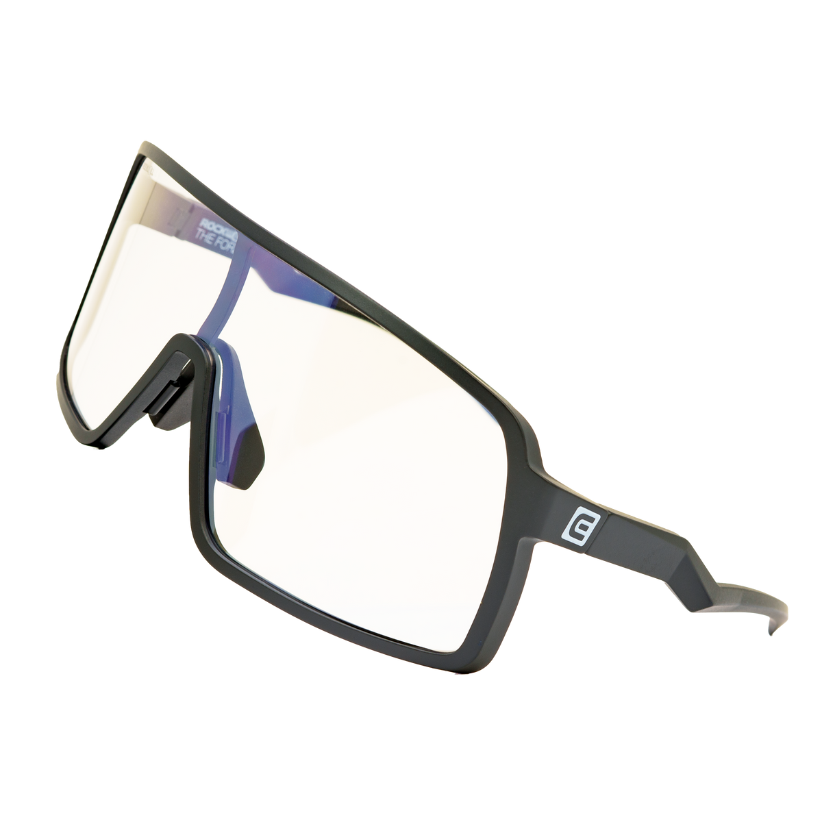 Black and gray sport glasses with clear side shield and anti-reflective lenses