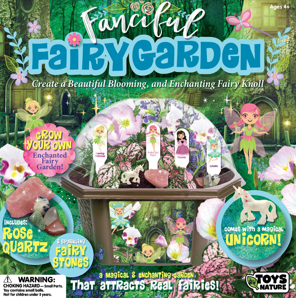 Fanciful Fairy Garden terrarium kit box with a domed planted garden and fairy accessories