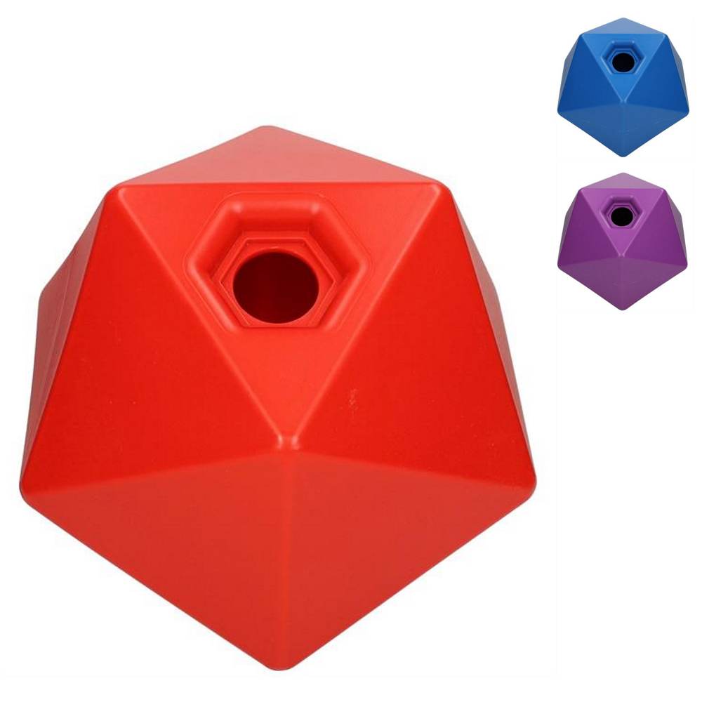 Red horse treat ball feeder with octagonal treat opening