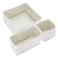 Felt drawer organizer set of three, light beige square bins with open tops and handles
