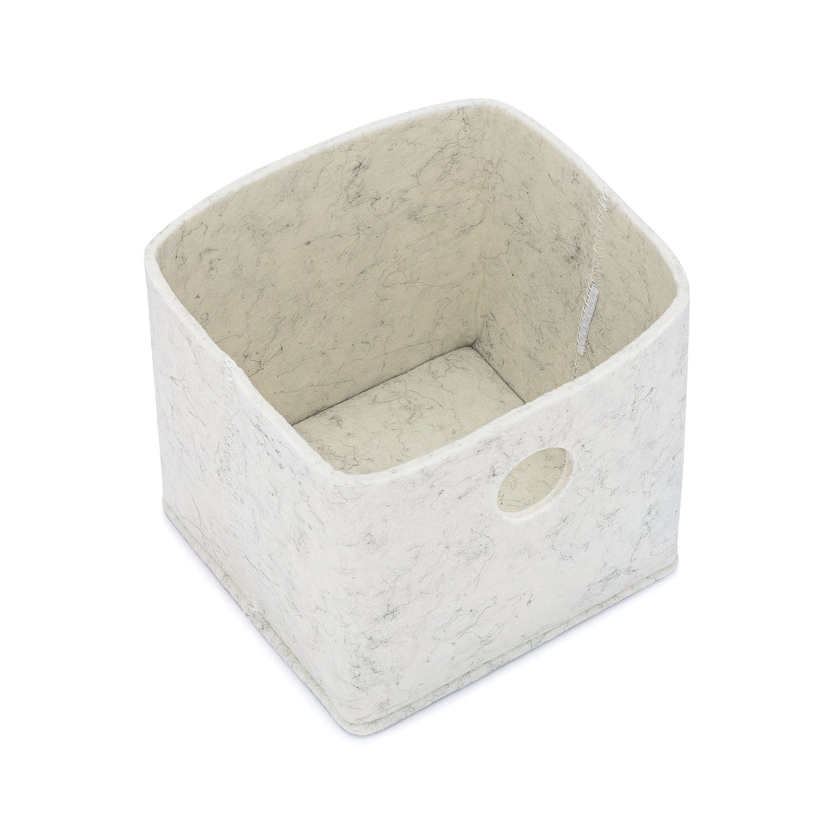 Felt drawer organizer, light beige felt bin with open top and oval side cutouts