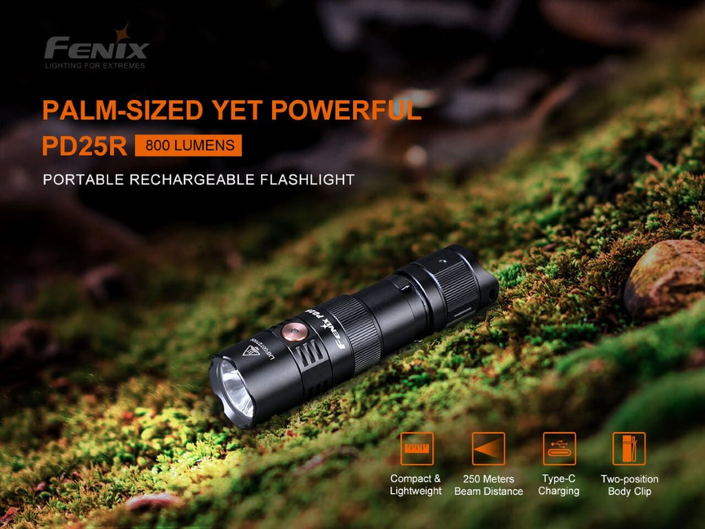 Black portable rechargeable LED flashlight with front beam reflector