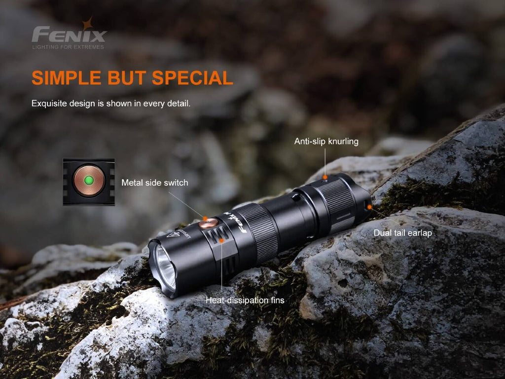 Rechargeable LED flashlight with metal side switch and anti-slip grip