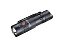Black rechargeable LED flashlight with side switch and knurled grip