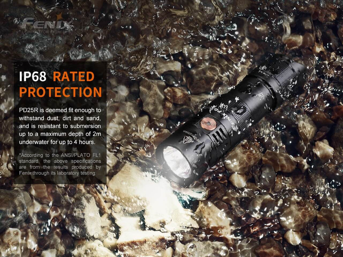 Waterproof rechargeable LED flashlight splashing in water