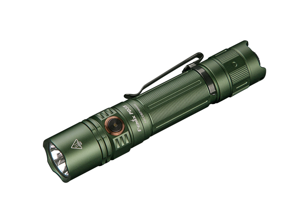 Fenix PD35 V3.0 everyday carry flashlight, Tropic Green, angled view