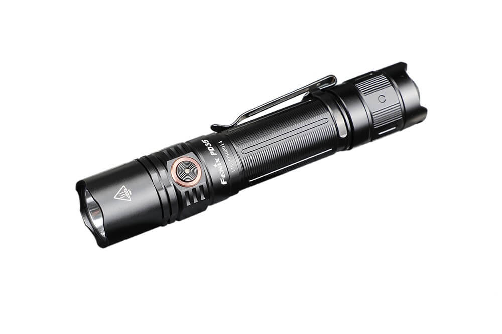 Fenix PD35 V3.0 everyday carry flashlight, black, angled view