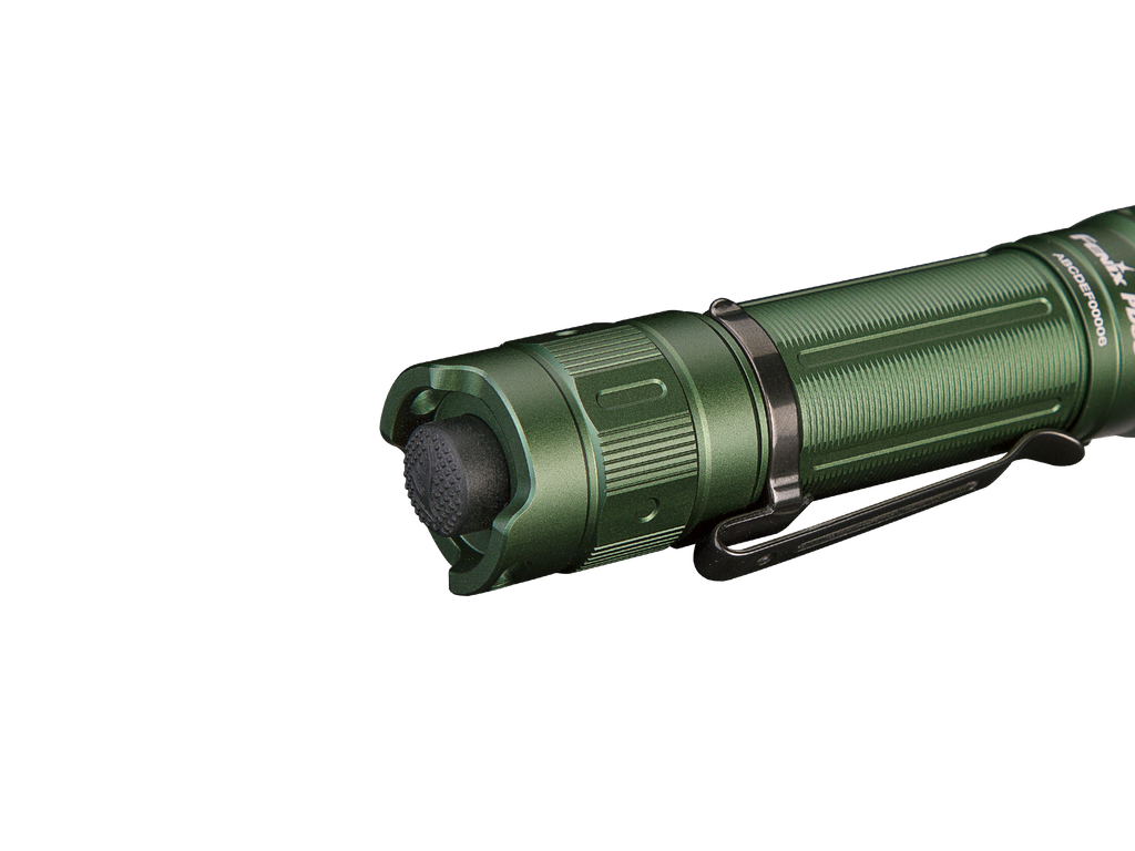Tropic green flashlight angled with textured bezel and lanyard ring