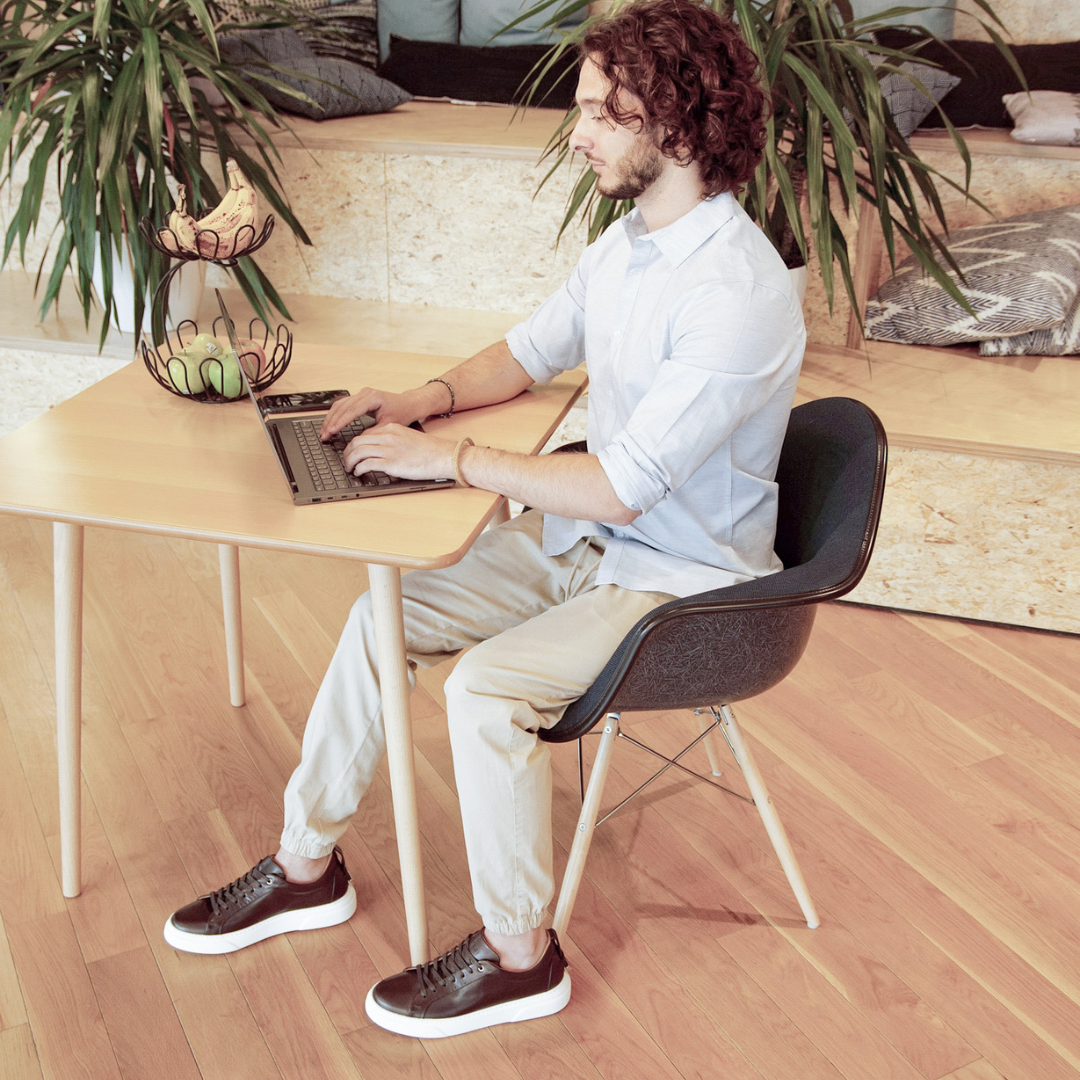 Men's dark brown lace-up leather sneakers with white sole