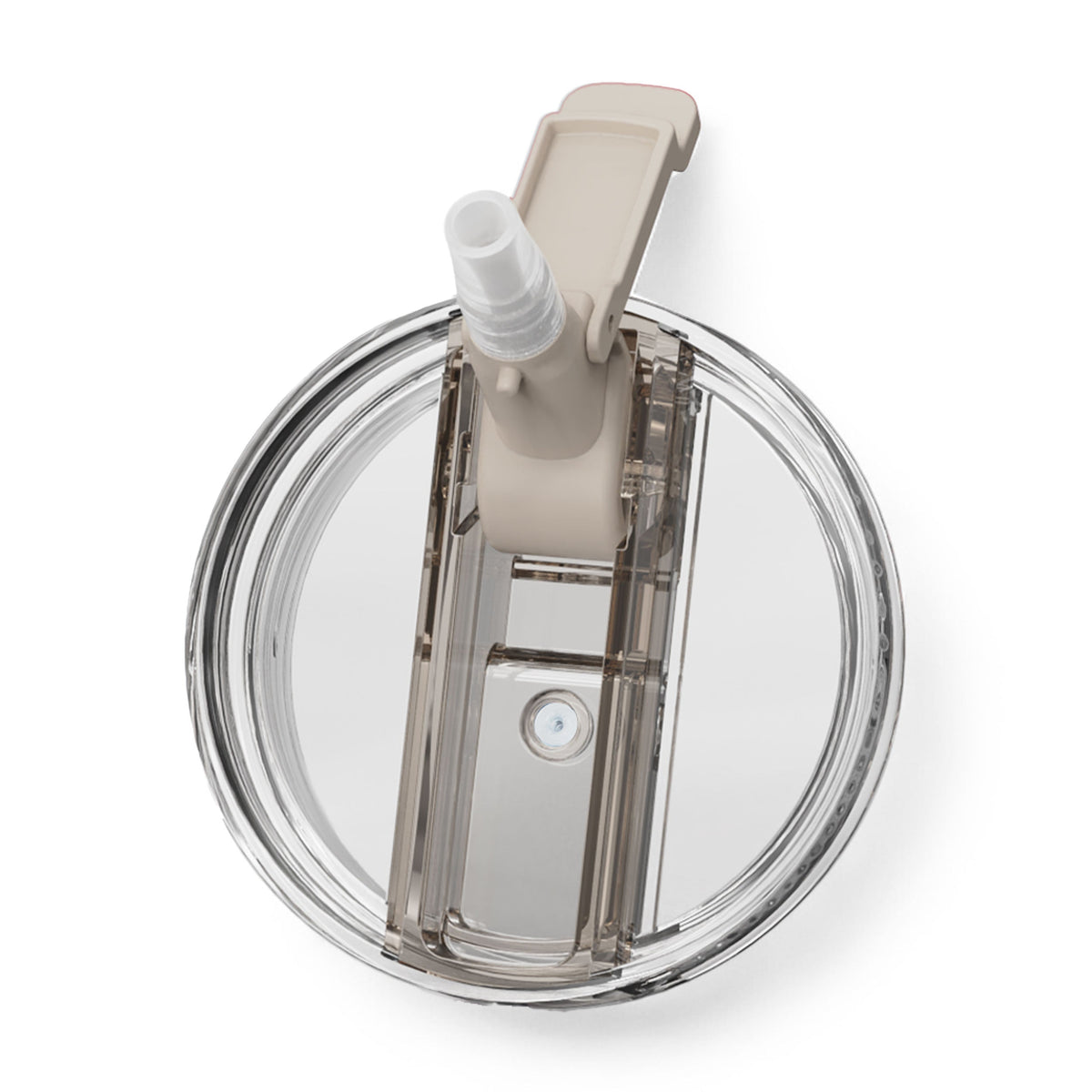 Ceramic-lined evolution tumbler lid and spout mechanism, with clear circular top section