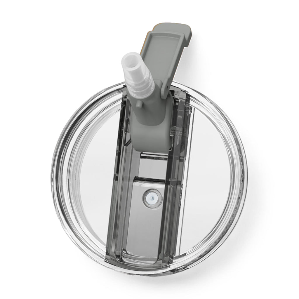 Clear lid and straw mechanism for ceramic-lined Evolution tumbler, circular design.