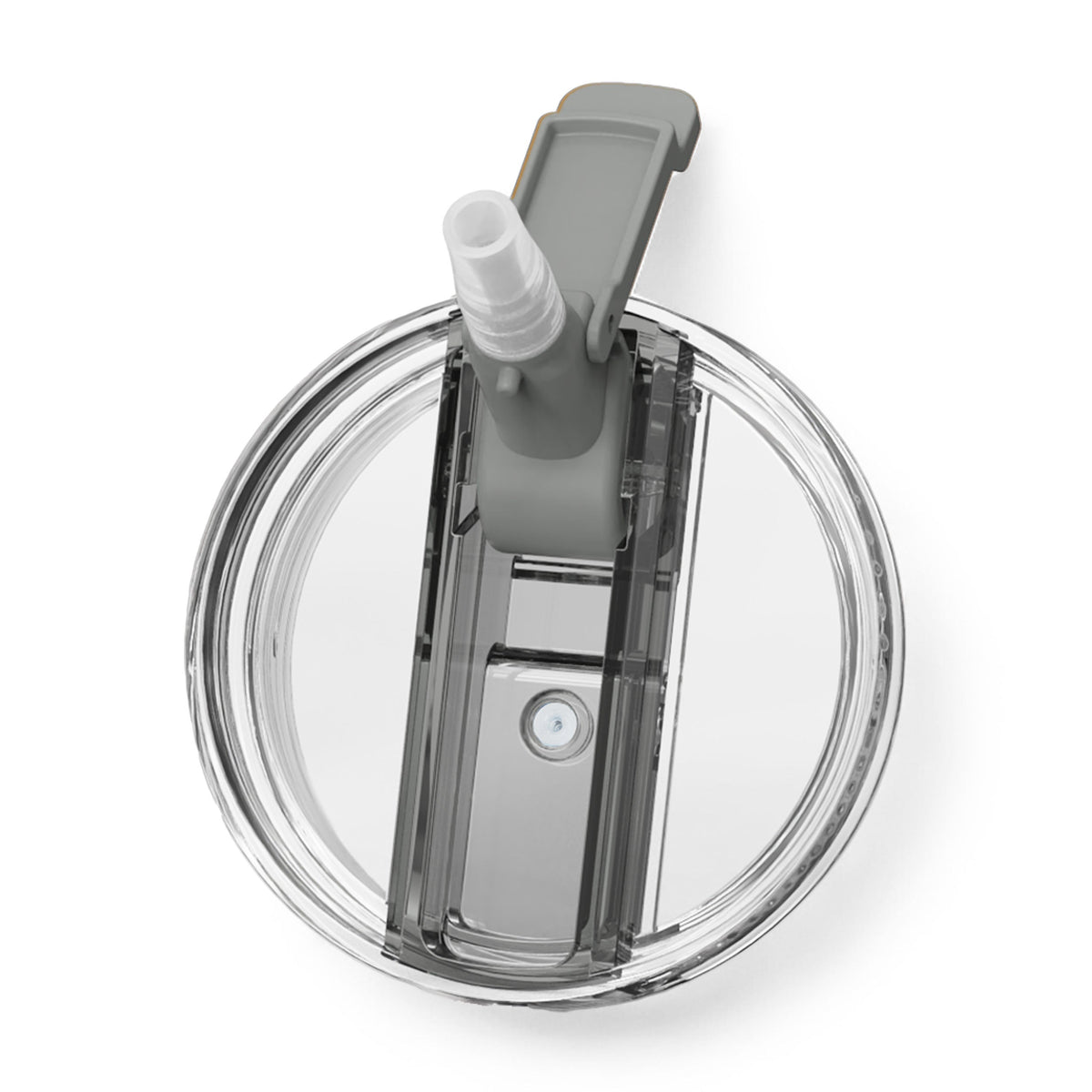 Clear lid and straw mechanism for ceramic-lined Evolution tumbler, circular design.