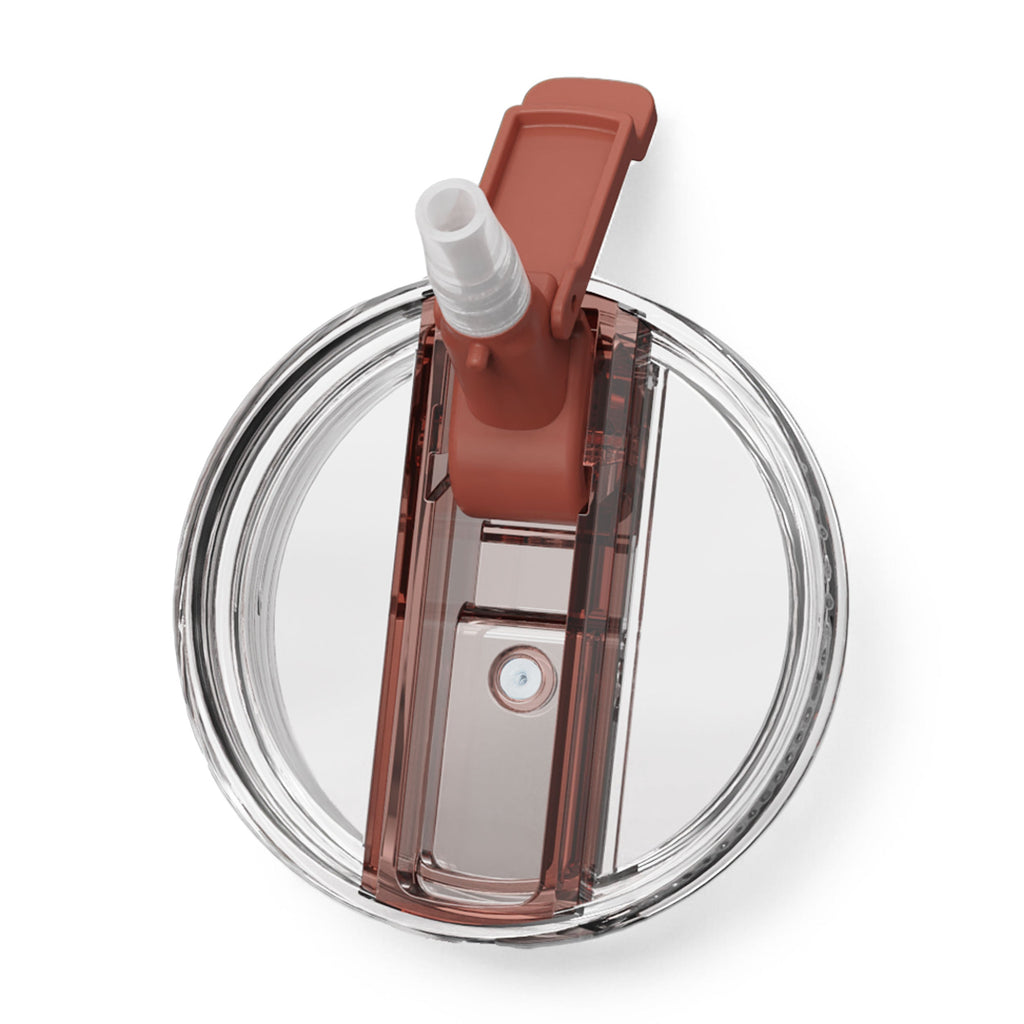 Ceramic-lined tumbler lid and straw system with exposed inner mechanism