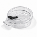 Flip-top replacement lid for 12oz cup, clear plastic with black latch and hinge