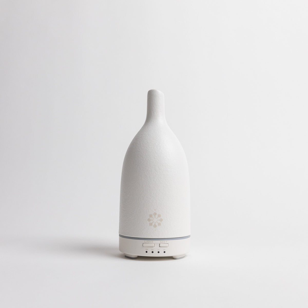 White ultrasonic essential oil diffuser with teardrop shape and mist vents