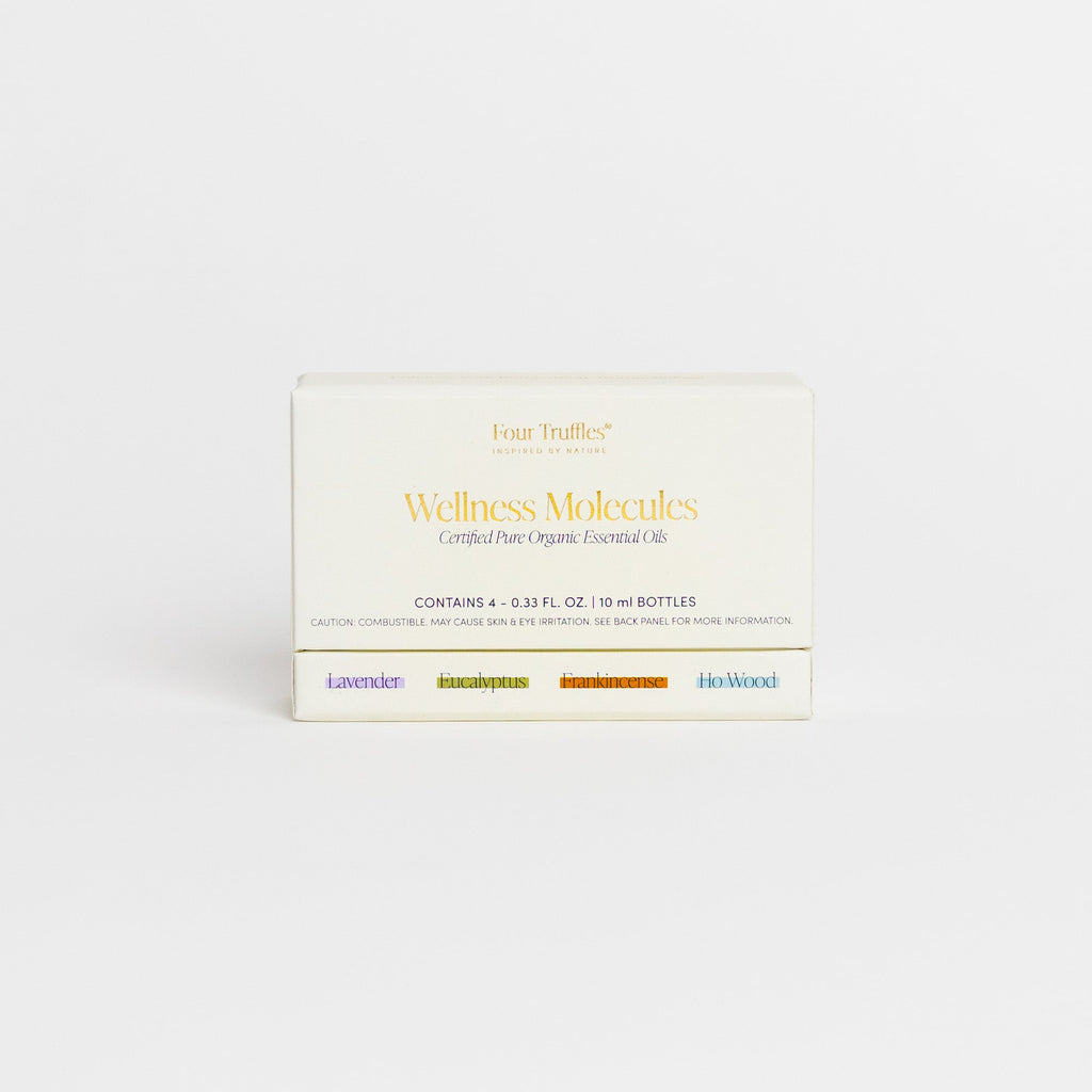 Rectangular Wellness Molecules essential oil set box with Four Trulities branding
