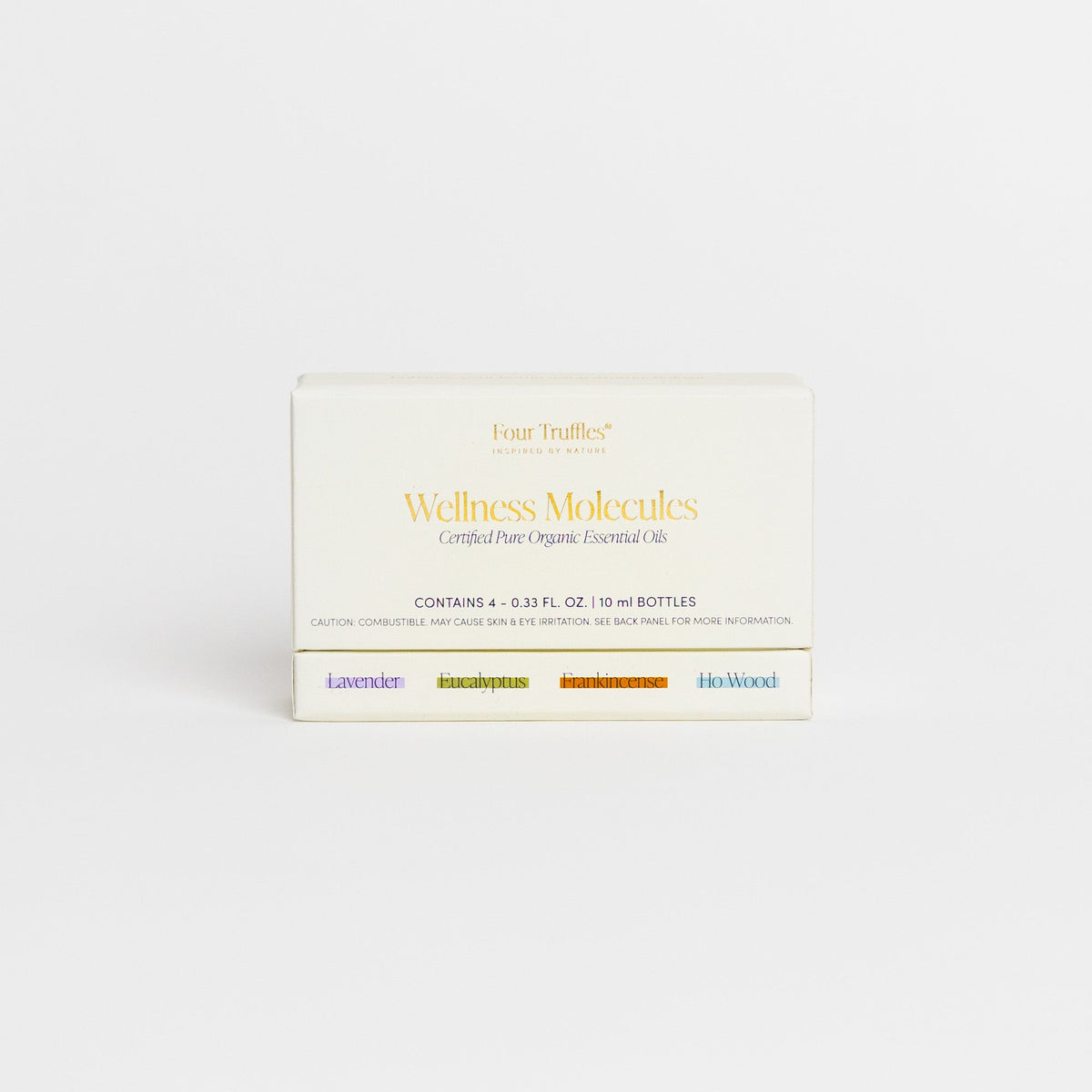 Rectangular Wellness Molecules essential oil set box with Four Trulities branding