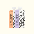 Manamama snack duo squeeze pouches, peach and lavender, each with flip-top cap