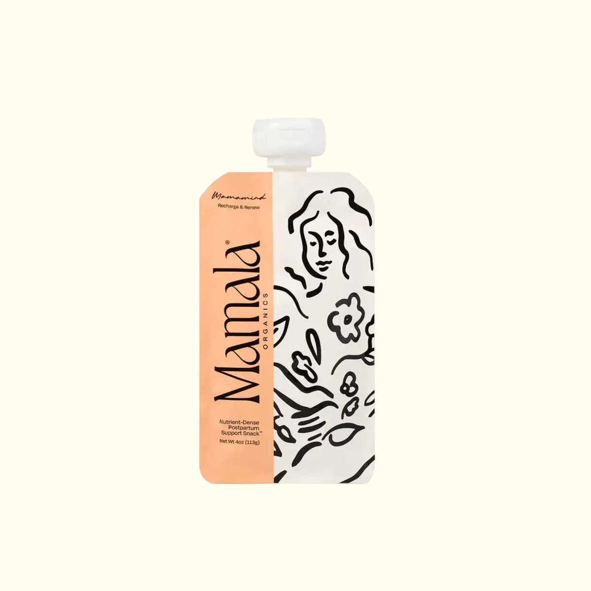Mamamind Support Snack pouch with orange panel and black abstract face label