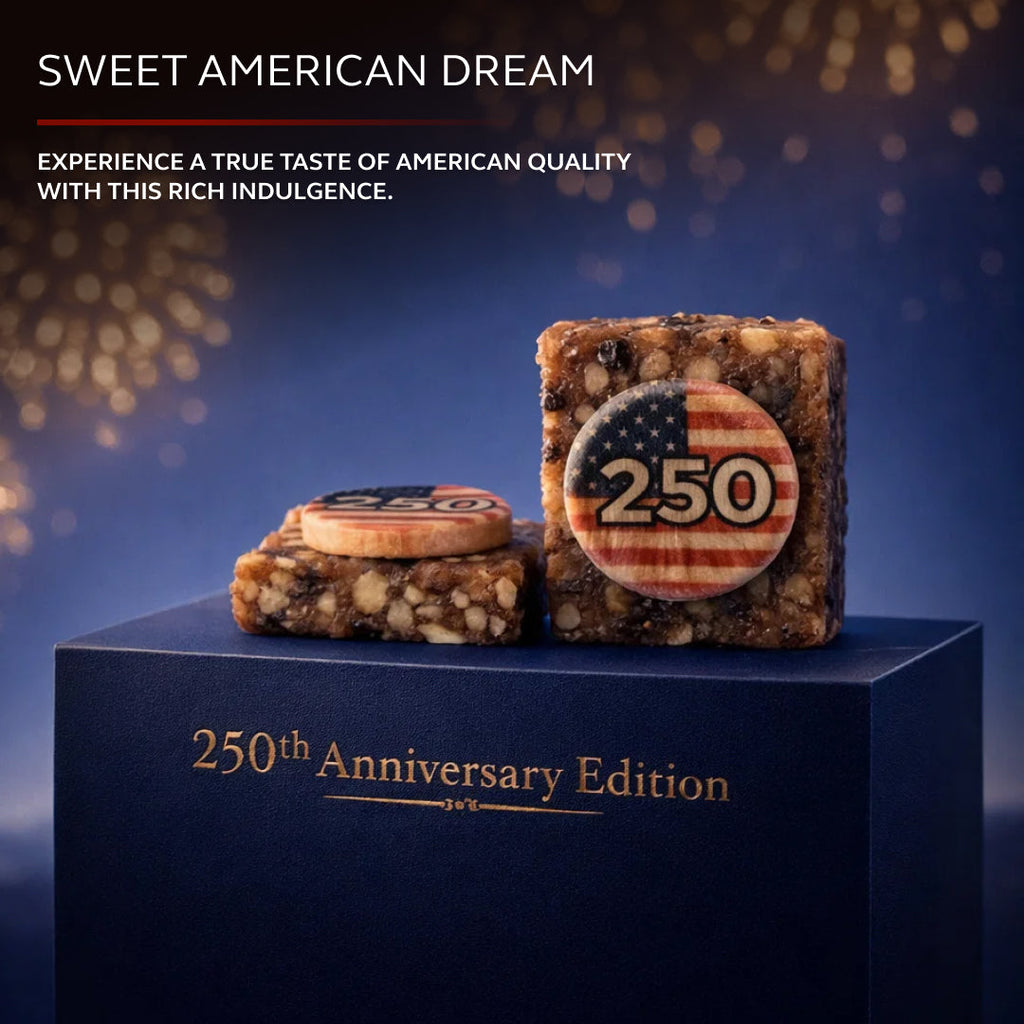 Grande 250th anniversary dessert bars with round 250 anniversary seal