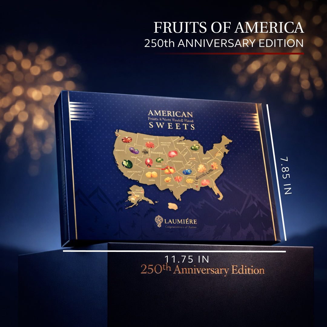Grande 250th anniversary sweet box with American sweets map artwork