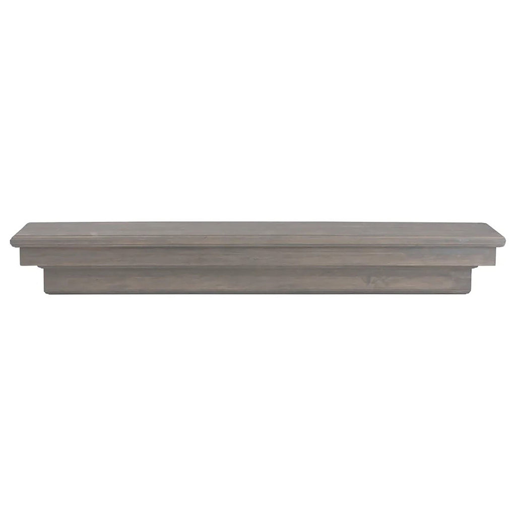 French-style real wood fireplace mantel shelf with corbel ends, ash gray finish.