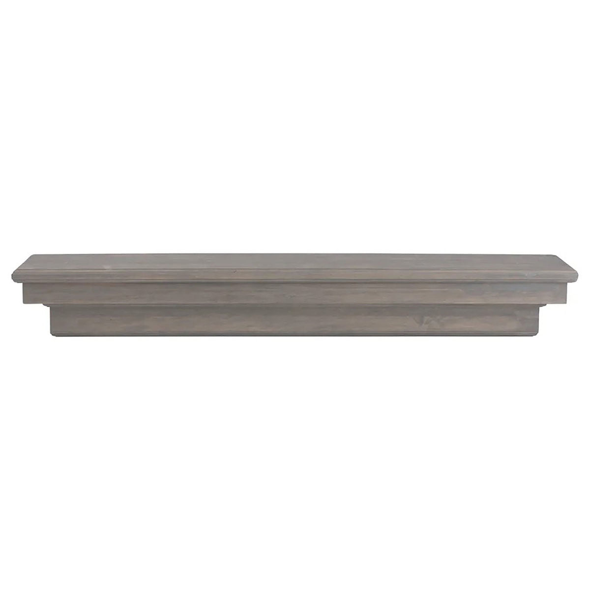 French-style real wood fireplace mantel shelf with corbel ends, ash gray finish.