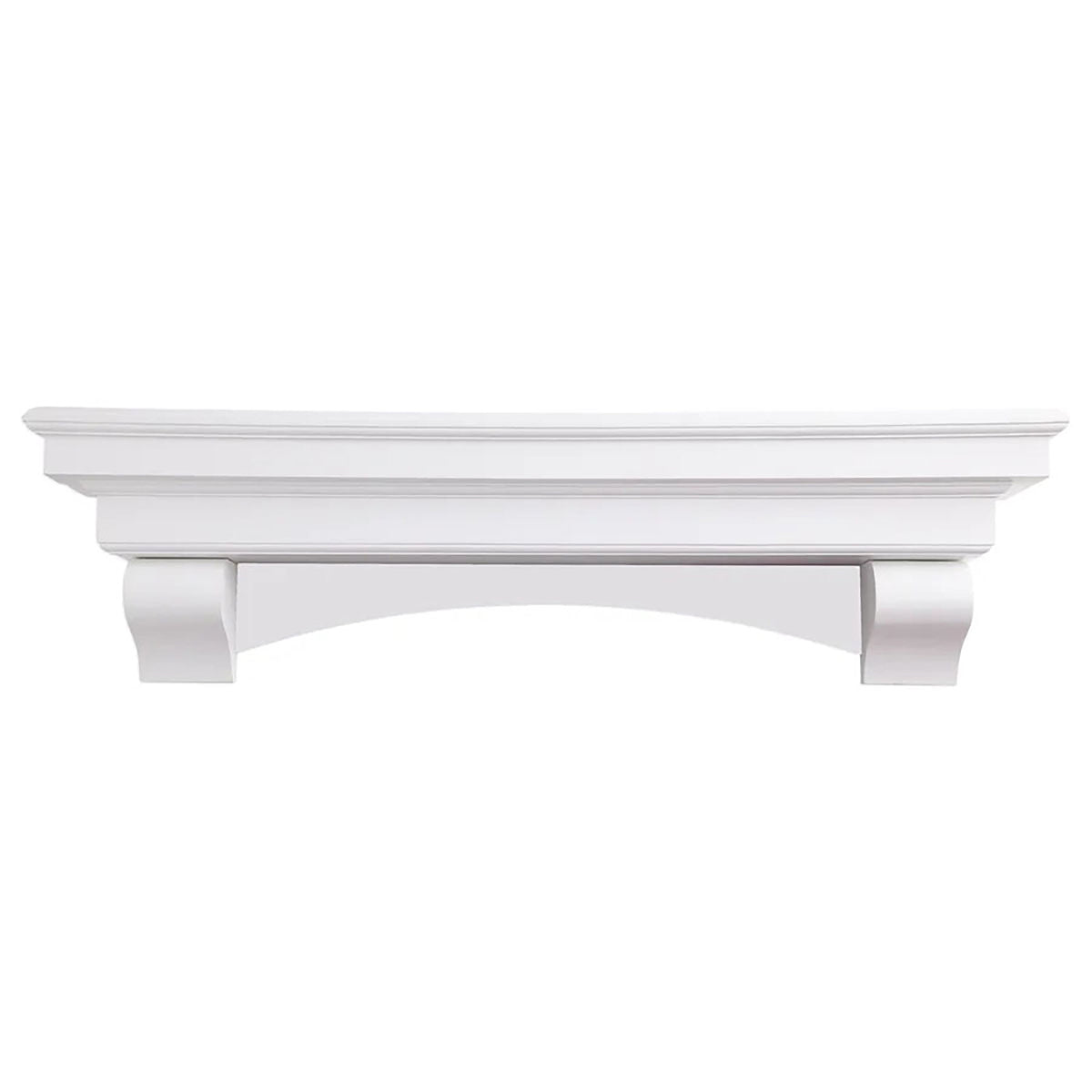 White French-style real wood fireplace mantel shelf with decorative corbel supports.